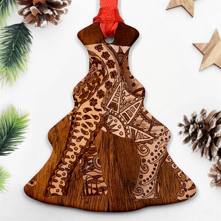 Elephant Aztec Wood Tekture Ornament (Christmas Tree) 