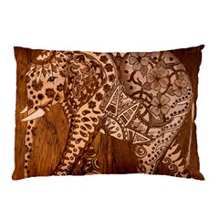 Elephant Aztec Wood Tekture Pillow Case (two Sides) by Simbadda