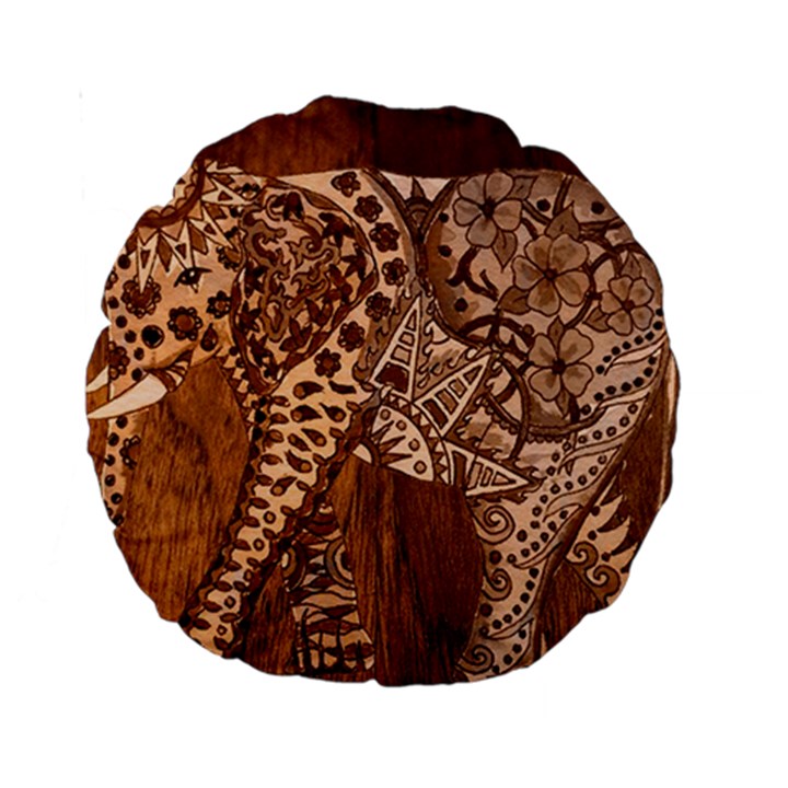 Elephant Aztec Wood Tekture Standard 15  Premium Round Cushions