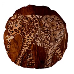 Elephant Aztec Wood Tekture Large 18  Premium Round Cushions by Simbadda