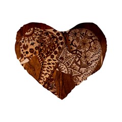 Elephant Aztec Wood Tekture Standard 16  Premium Heart Shape Cushions by Simbadda