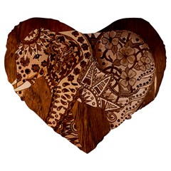 Elephant Aztec Wood Tekture Large 19  Premium Heart Shape Cushions by Simbadda