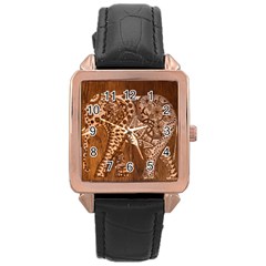 Elephant Aztec Wood Tekture Rose Gold Leather Watch  by Simbadda