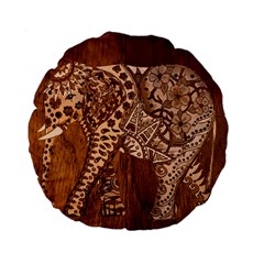 Elephant Aztec Wood Tekture Standard 15  Premium Flano Round Cushions by Simbadda