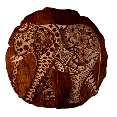 Elephant Aztec Wood Tekture Large 18  Premium Flano Round Cushions by Simbadda