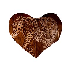 Elephant Aztec Wood Tekture Standard 16  Premium Flano Heart Shape Cushions by Simbadda