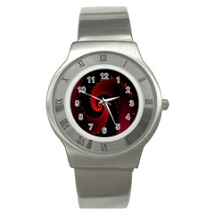 Red Fractal Spiral Stainless Steel Watch by Simbadda