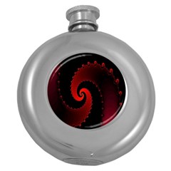 Red Fractal Spiral Round Hip Flask (5 Oz) by Simbadda