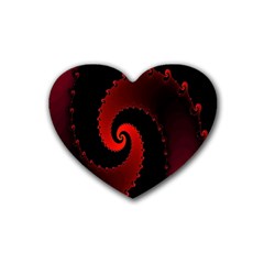 Red Fractal Spiral Rubber Coaster (heart)  by Simbadda