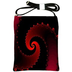 Red Fractal Spiral Shoulder Sling Bags by Simbadda