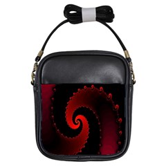 Red Fractal Spiral Girls Sling Bags by Simbadda