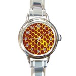 Network Grid Pattern Background Structure Yellow Round Italian Charm Watch Front