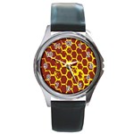 Network Grid Pattern Background Structure Yellow Round Metal Watch Front