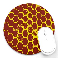 Network Grid Pattern Background Structure Yellow Round Mousepads by Simbadda