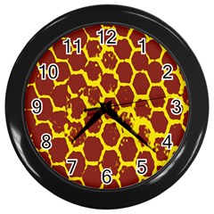 Network Grid Pattern Background Structure Yellow Wall Clocks (black) by Simbadda