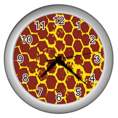 Network Grid Pattern Background Structure Yellow Wall Clocks (silver)  by Simbadda