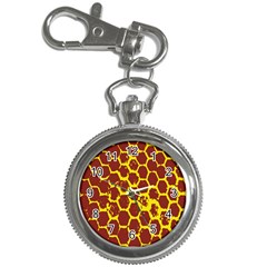 Network Grid Pattern Background Structure Yellow Key Chain Watches by Simbadda