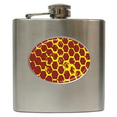 Network Grid Pattern Background Structure Yellow Hip Flask (6 Oz) by Simbadda