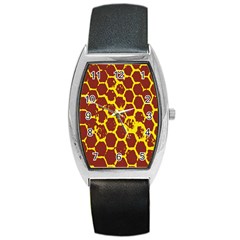 Network Grid Pattern Background Structure Yellow Barrel Style Metal Watch by Simbadda