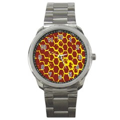 Network Grid Pattern Background Structure Yellow Sport Metal Watch by Simbadda