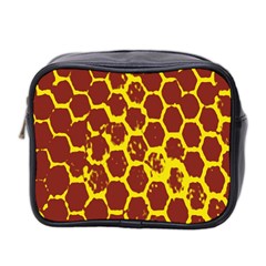 Network Grid Pattern Background Structure Yellow Mini Toiletries Bag 2-side by Simbadda