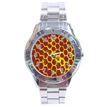 Network Grid Pattern Background Structure Yellow Stainless Steel Analogue Watch Front