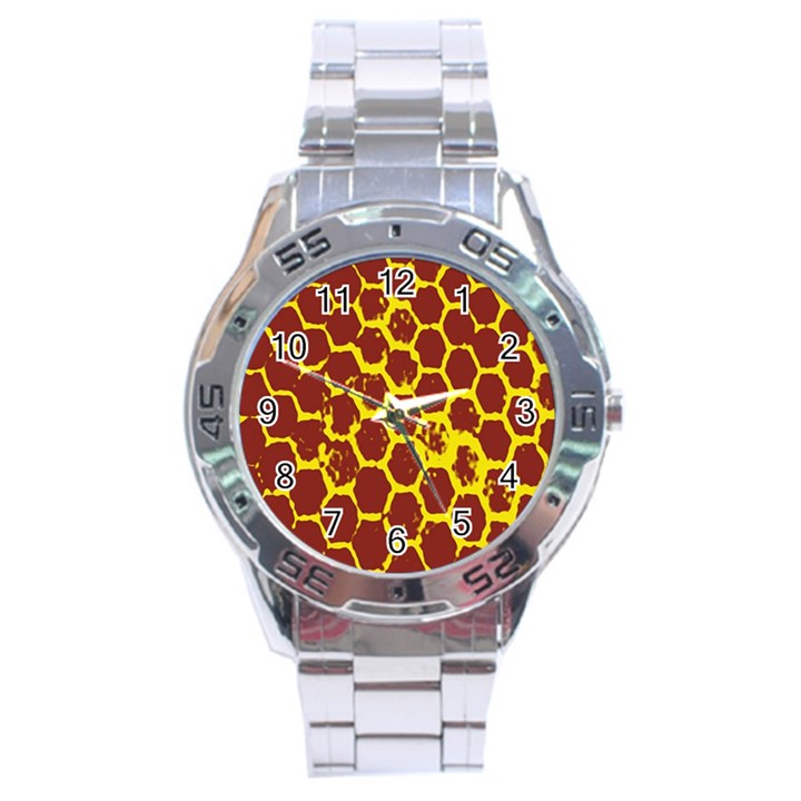 Network Grid Pattern Background Structure Yellow Stainless Steel Analogue Watch