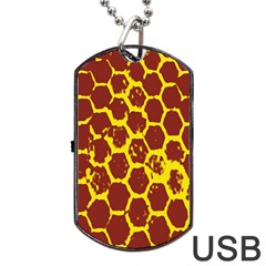 Network Grid Pattern Background Structure Yellow Dog Tag Usb Flash (two Sides)