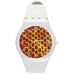 Network Grid Pattern Background Structure Yellow Round Plastic Sport Watch (M) Front