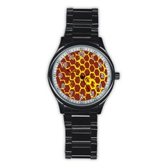 Network Grid Pattern Background Structure Yellow Stainless Steel Round Watch by Simbadda