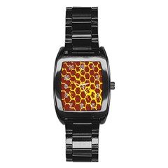 Network Grid Pattern Background Structure Yellow Stainless Steel Barrel Watch by Simbadda