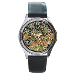 Floral Pattern Background Round Metal Watch by Simbadda