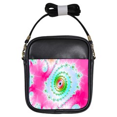 Decorative Fractal Spiral Girls Sling Bags by Simbadda