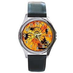 Halloween Weird  Surreal Atmosphere Round Metal Watch by Simbadda