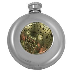 Geometric Fractal Cuboid Menger Sponge Geometry Round Hip Flask (5 Oz) by Simbadda