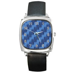 Blue Pattern Square Metal Watch by Valentinaart