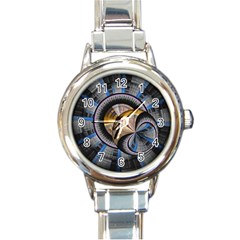 Fractal Tech Disc Background Round Italian Charm Watch by Simbadda