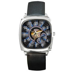 Fractal Tech Disc Background Square Metal Watch by Simbadda