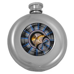 Fractal Tech Disc Background Round Hip Flask (5 Oz) by Simbadda