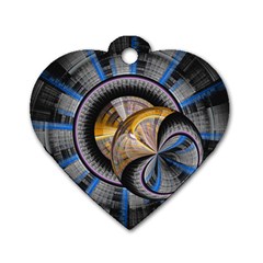 Fractal Tech Disc Background Dog Tag Heart (two Sides) by Simbadda