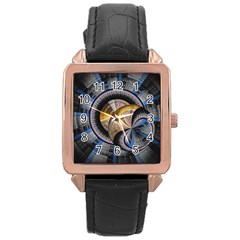 Fractal Tech Disc Background Rose Gold Leather Watch  by Simbadda