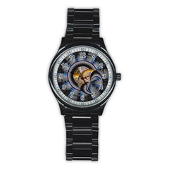 Fractal Tech Disc Background Stainless Steel Round Watch by Simbadda