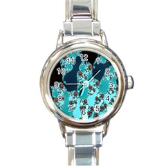 Decorative Fractal Background Round Italian Charm Watch by Simbadda