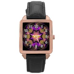 Pattern Design Geometric Decoration Rose Gold Leather Watch  by Simbadda