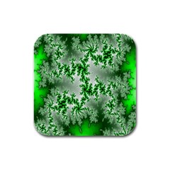 Green Fractal Background Rubber Square Coaster (4 Pack)  by Simbadda