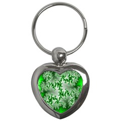 Green Fractal Background Key Chains (heart) 