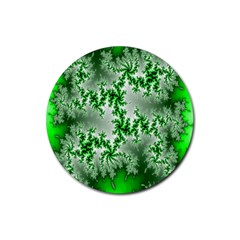 Green Fractal Background Rubber Round Coaster (4 Pack)  by Simbadda