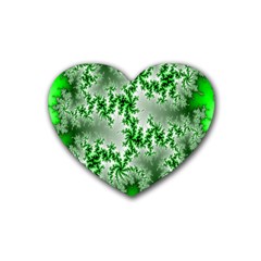 Green Fractal Background Rubber Coaster (heart)  by Simbadda