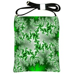 Green Fractal Background Shoulder Sling Bags by Simbadda