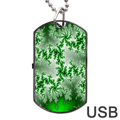 Green Fractal Background Dog Tag Usb Flash (one Side) by Simbadda